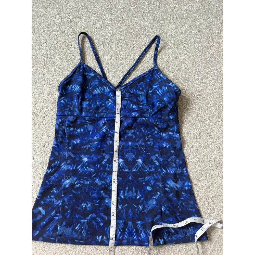Alo Yoga Athletic Tank Top Size S Blue Geometric Strappy Back Shelf Bra